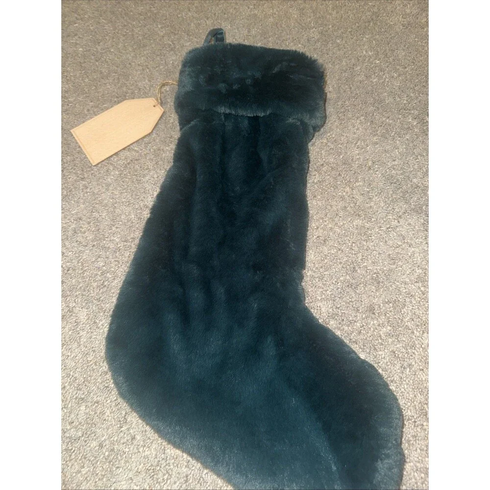 Green Martha Stewart's Christmas Stockings W/ Name Tag Faux Fur Luxury 22” Soft